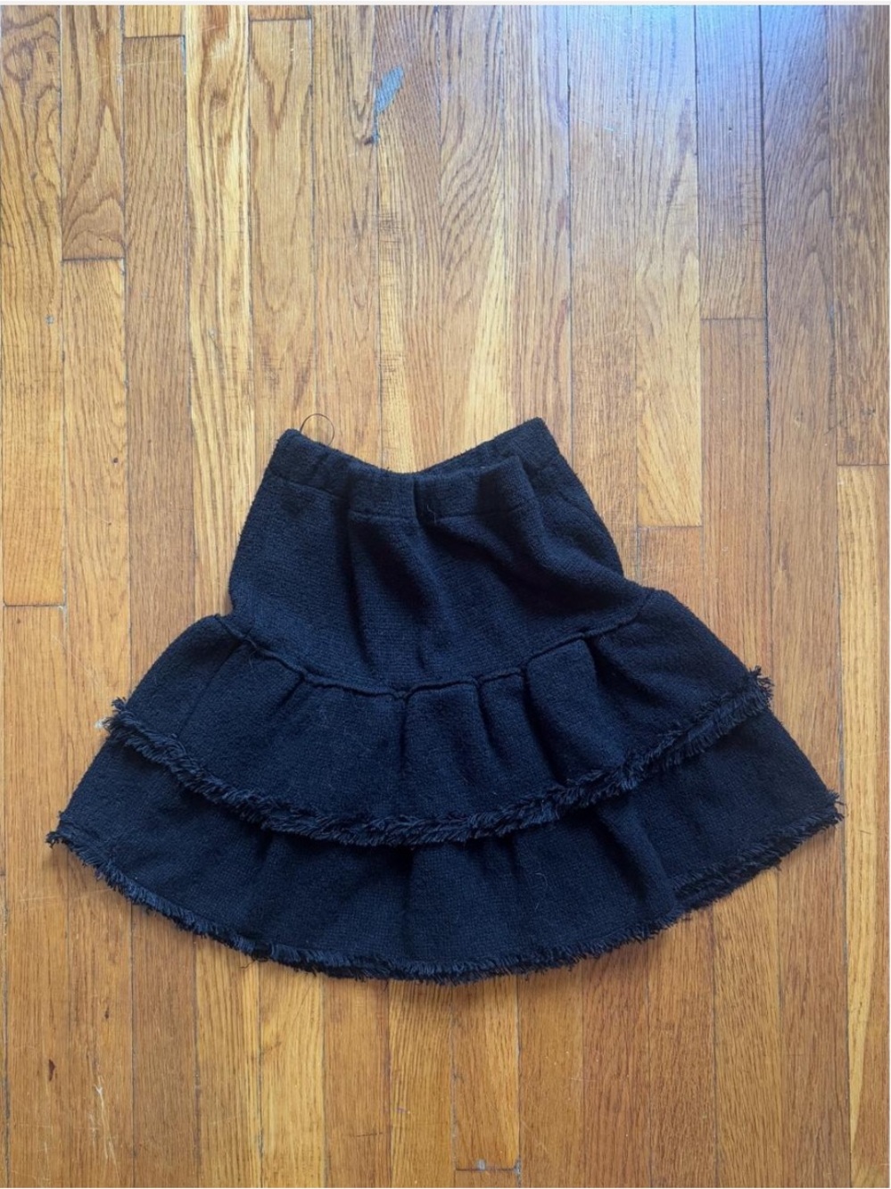 Zara Black Tiered Frayed Hem Skater Skirt